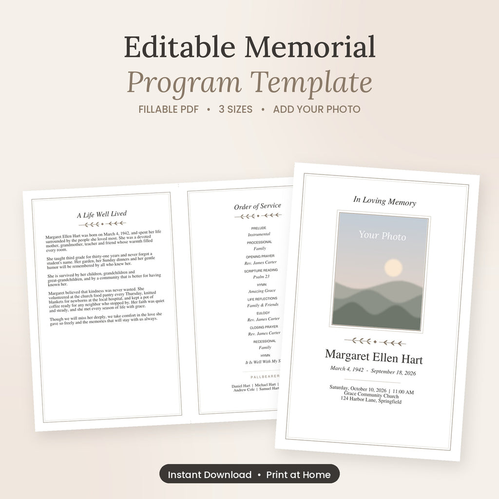Editable Memorial Program Template