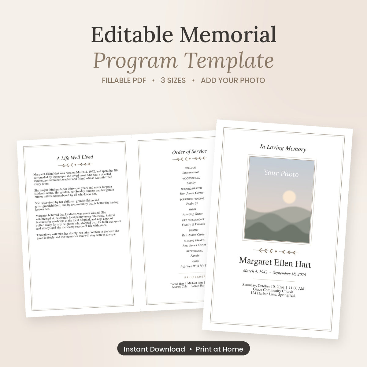 Editable Memorial Program Template