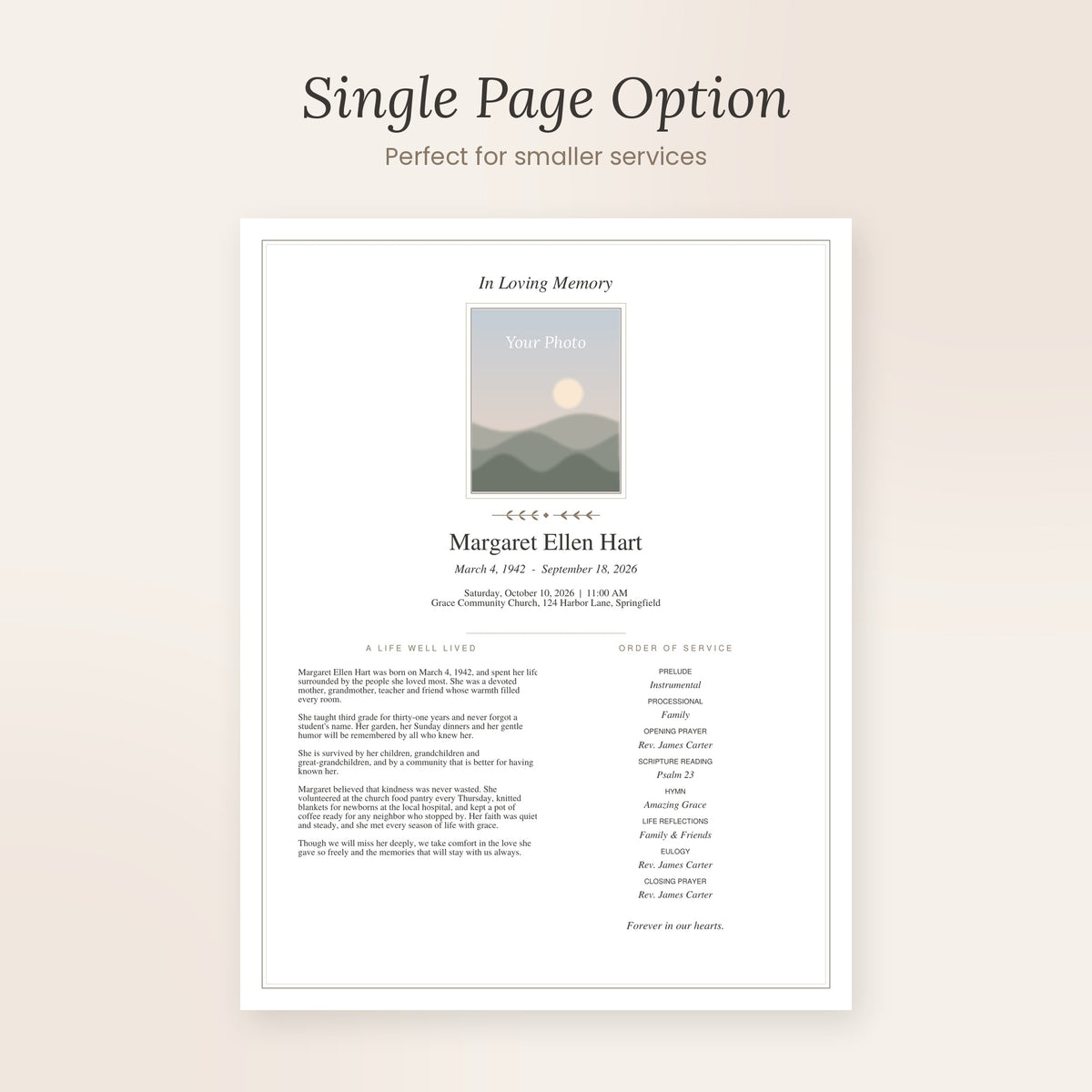 Editable Memorial Program Template